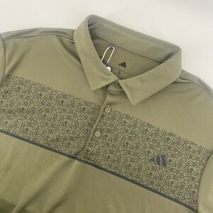 Adidas Chest Print Polo Mens XL Olive Green Short Sleeve Golf Shirt NWT